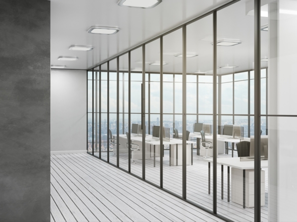 Clean office with city view